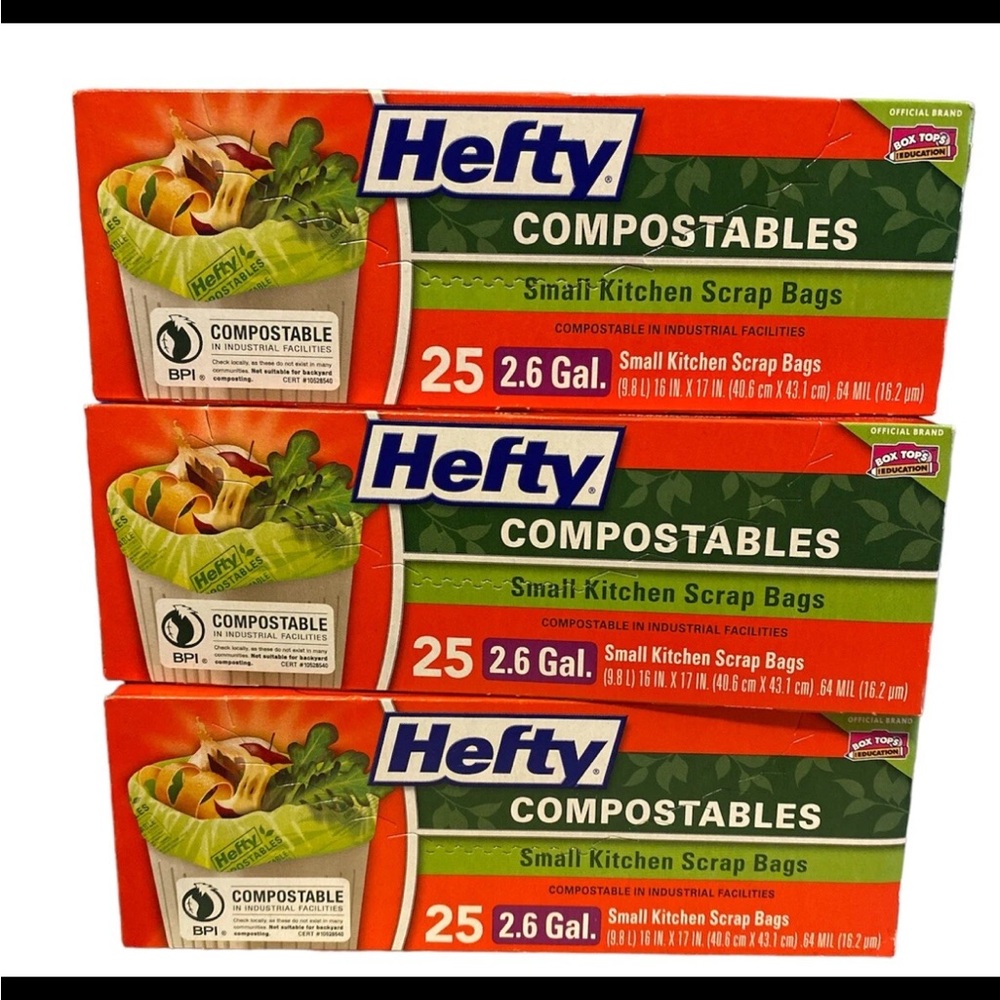 3x Hefty 00E52000 Scrap/Trash 2.6 Gallon, 25 Count Small Kitchen Composting Bags